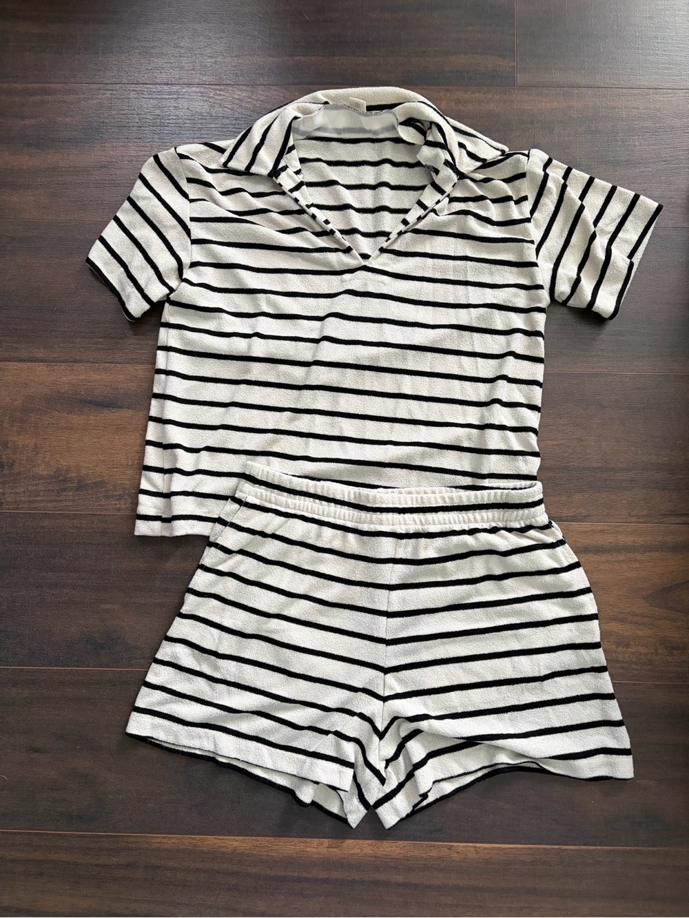 H&M Black & Cream Striped Knit Top and Shorts Set